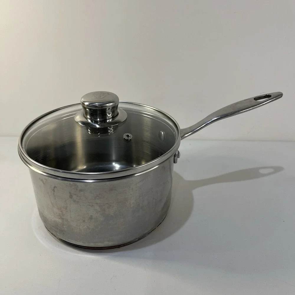 Vtg Revere Ware Copper Bottom 2.5 Qt-Saucepan w/Glass Lid METAL Handle‎ 1801